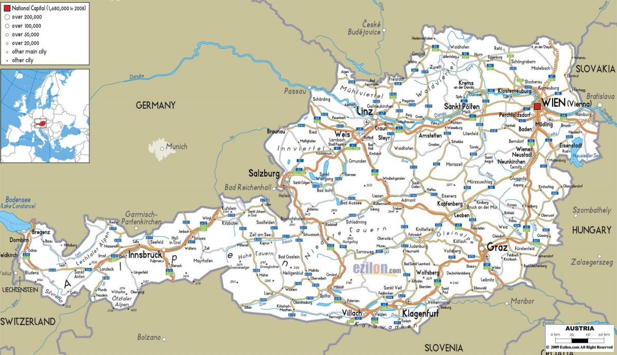 üksikasjalik kaart austria linnad