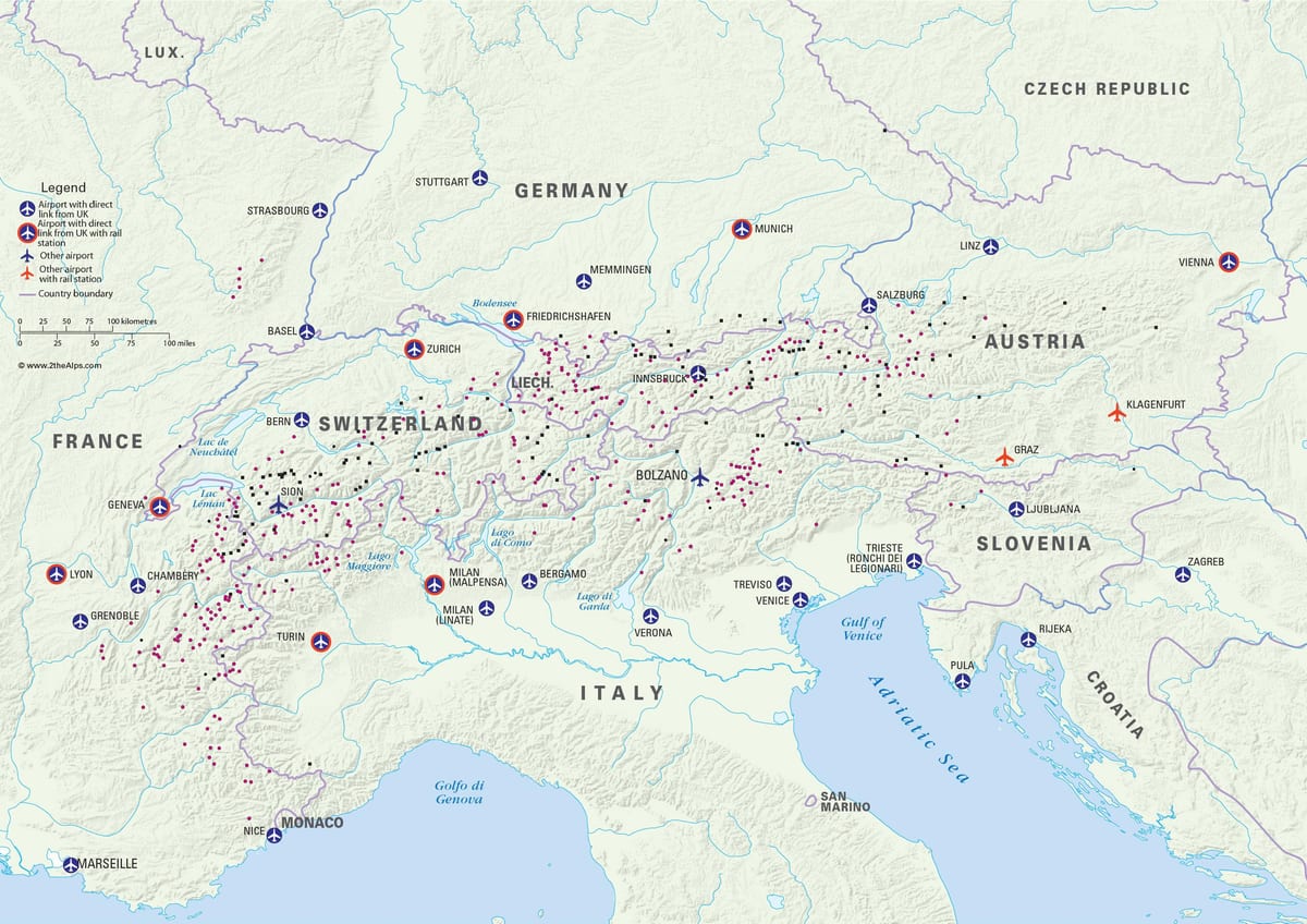 kaart austria suusakuurortides lennujaamad